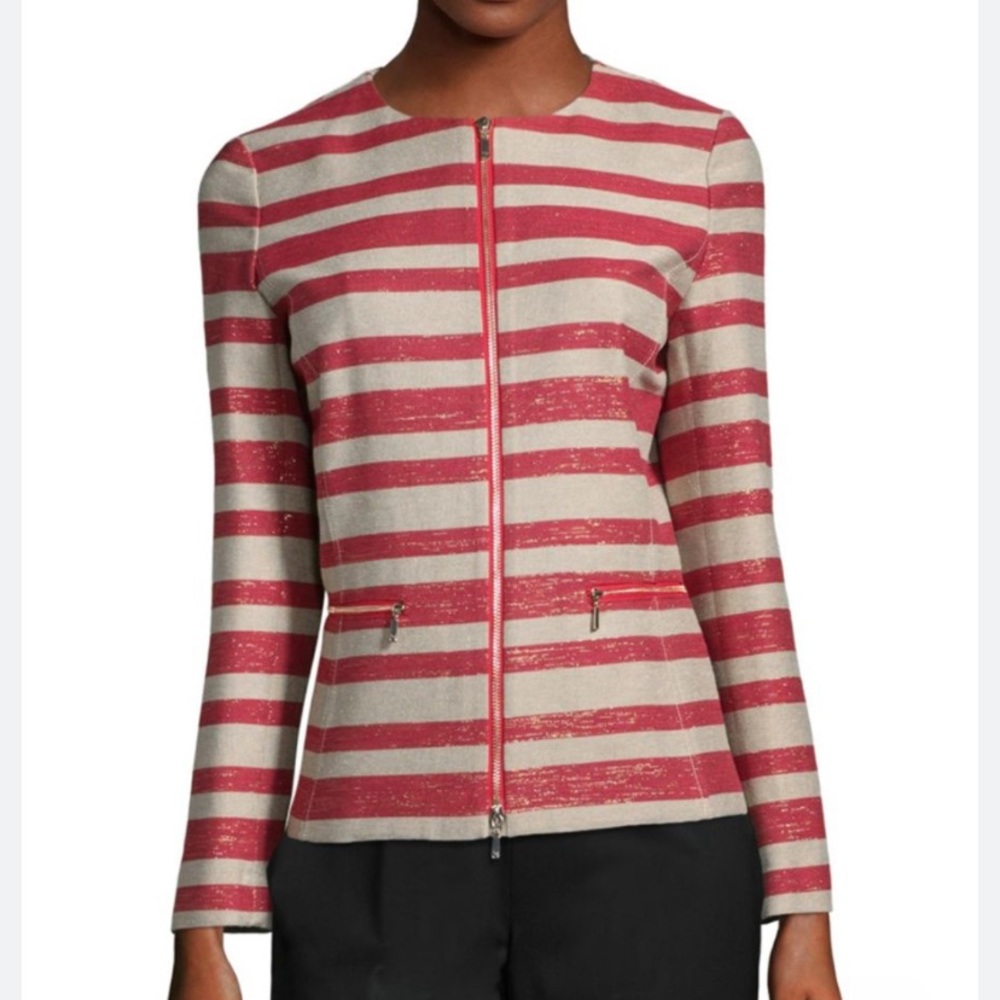 Lafayette 148 New York Kerrington Striped Zip-Front Jacket in salsa multi size M
